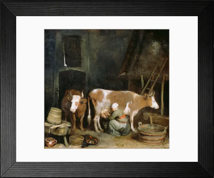 Framed Print : A Maid Milking a Cow in a Barn, 1652-1654. Artist: Ter Borch, Gerard, the Younger Framed Print : A Maid Milking a Cow in a Barn, 1652-1654. Artist: Ter Borch, Gerard, the Younger