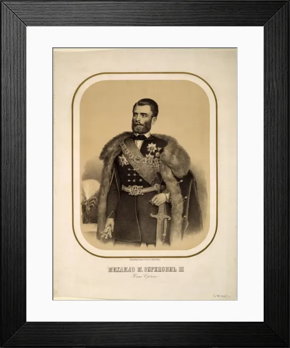 Framed Print : Mihailo Obrenovic III (1823-1868), Prince of Serbia, ca 1860. Artist: Anonymous Framed Print : Mihailo Obrenovic III (1823-1868), Prince of Serbia, ca 1860. Artist: Anonymous
