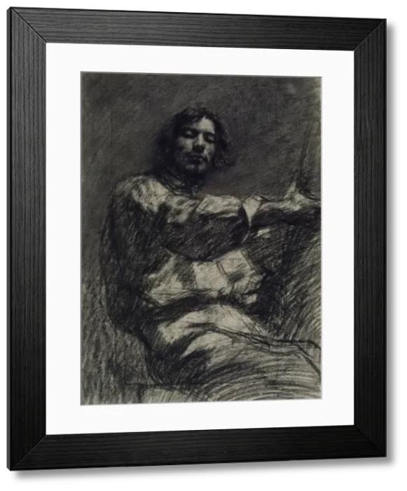 Framed Print : Young Man Sitting, Study. (Self-Portrait At the Easel), c. 1847. Artist: Courbet