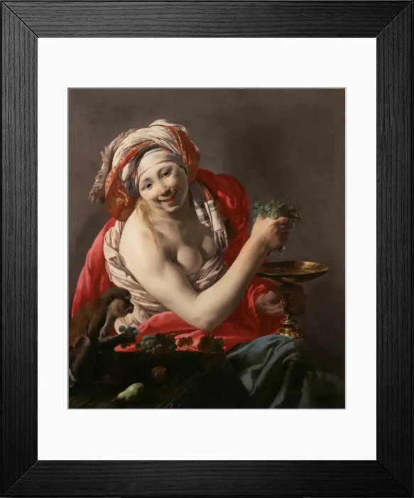 Framed Print : Bacchante with an Ape, 1627. Artist: Terbrugghen, Hendrick Jansz (1588-1629) Framed Print : Bacchante with an Ape, 1627. Artist: Terbrugghen, Hendrick Jansz (1588-1629)