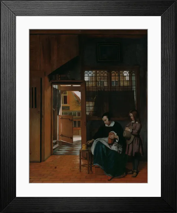 Framed Print : A Woman Preparing Bread and Butter for a Boy, c. 1660. Artist: Hooch, Pieter, de Framed Print : A Woman Preparing Bread and Butter for a Boy, c. 1660. Artist: Hooch, Pieter, de