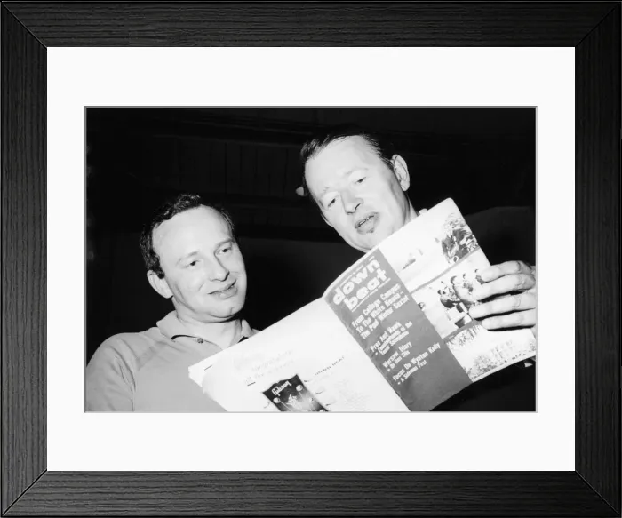 Framed Print : Humphrey Lyttleton and Alex Welsh reading a copy of Down Beat magazine, 1963. Creator Framed Print : Humphrey Lyttleton and Alex Welsh reading a copy of Down Beat magazine, 1963. Creator