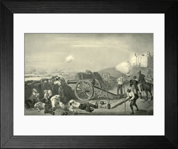 Framed Print : A Heavy Day in the Batteries Before Delhi, 1857, (1901). Creator: George Francklin Atkinson Framed Print : A Heavy Day in the Batteries Before Delhi, 1857, (1901). Creator: George Francklin Atkinson