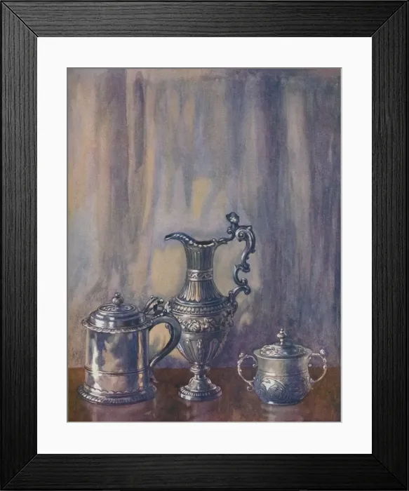 Framed Print : Silver Tankard, 1695; Jug, 1746; Cup and Cover, 1658, c19th century, (1920). Creator: Unknown Framed Print : Silver Tankard, 1695; Jug, 1746; Cup and Cover, 1658, c19th century, (1920). Creator: Unknown