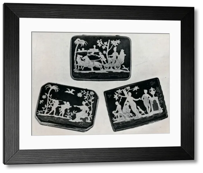 Framed Print : Three Pique Snuff-Boxes, 1920. Creator: Unknown