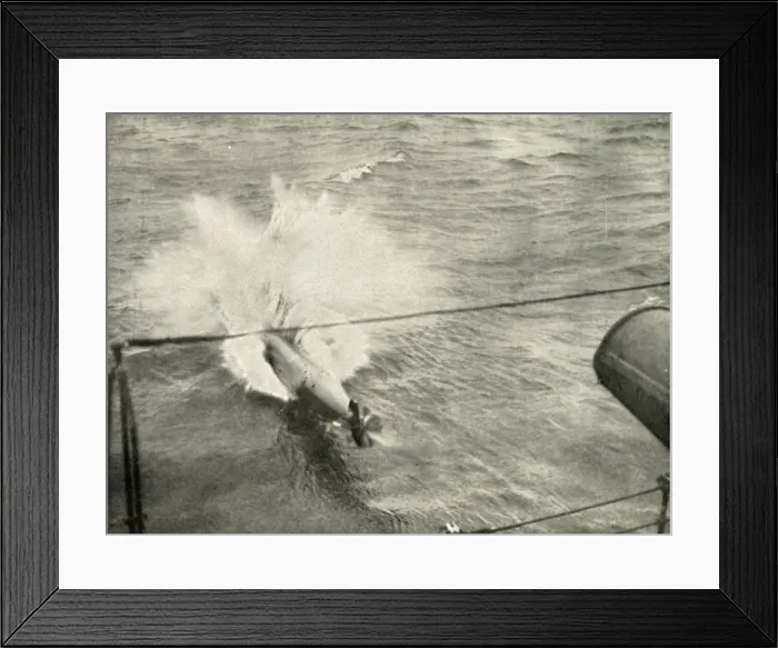 Framed Print : Torpedo Entering the Water, (1919). Creator: Unknown Framed Print : Torpedo Entering the Water, (1919). Creator: Unknown
