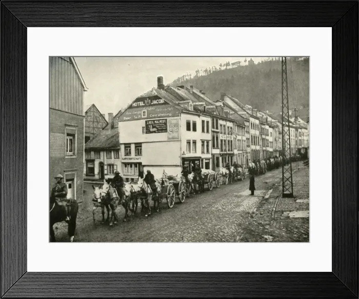 Framed Print : Our Transport Passing Through Malmedy, the First German Town Over the Frontier, (1919) Framed Print : Our Transport Passing Through Malmedy, the First German Town Over the Frontier, (1919)