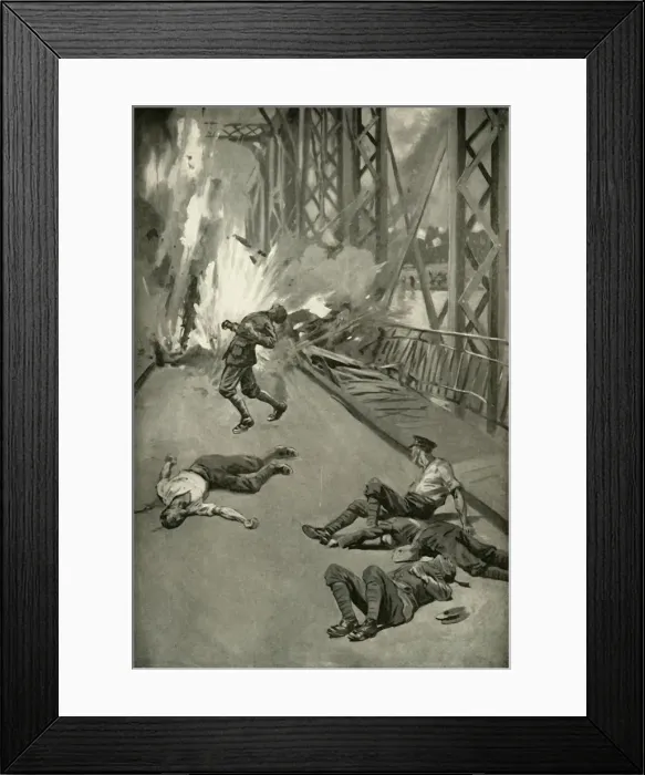 Framed Print : Blowing Up A Bridge Across the Aisne at Soissons, (1919). Creator: Unknown Framed Print : Blowing Up A Bridge Across the Aisne at Soissons, (1919). Creator: Unknown