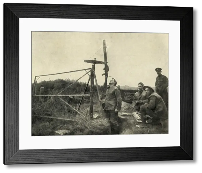 Framed Print : Machine Gun Mounted On Wheel... (1919). Creator: Unknown Framed Print : Machine Gun Mounted On Wheel... (1919). Creator: Unknown