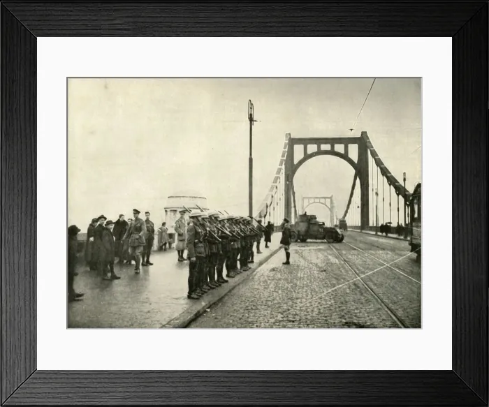 Framed Print : The 18th Hussars Guarding a Bridge on the Rhine at Cologne, (1919). Creator: Unknown Framed Print : The 18th Hussars Guarding a Bridge on the Rhine at Cologne, (1919). Creator: Unknown
