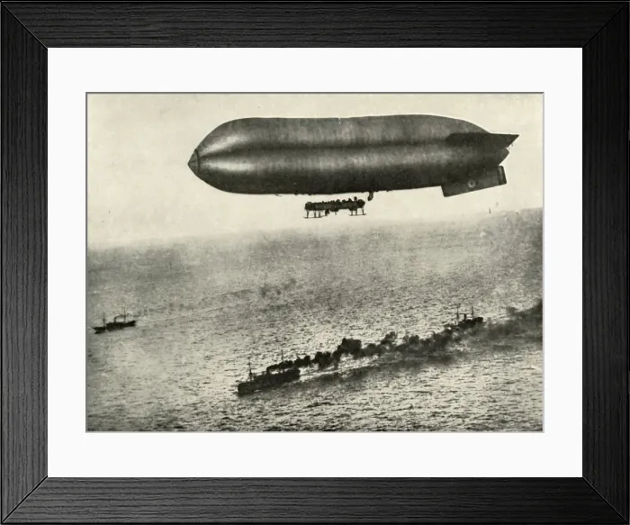 Framed Print : An Airship Escorting a Convoy, (1919). Creator: Unknown Framed Print : An Airship Escorting a Convoy, (1919). Creator: Unknown