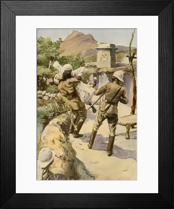 Framed Print : Roberts Saved by a Trooper at Bhagwana, (1901). Creator: Charles Mills Sheldon Framed Print : Roberts Saved by a Trooper at Bhagwana, (1901). Creator: Charles Mills Sheldon