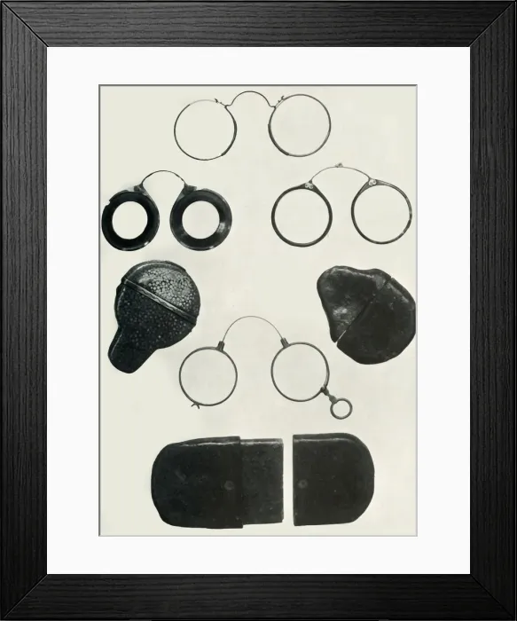 Framed Print : Nuremberg eyeglasses and cases: late 17th and early 18th centuries, (1934). Creator: Unknown Framed Print : Nuremberg eyeglasses and cases: late 17th and early 18th centuries, (1934). Creator: Unknown