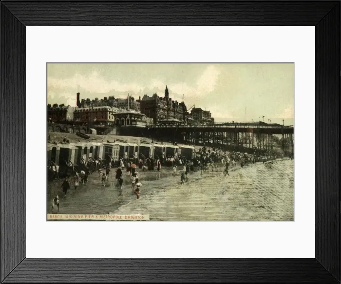 Framed Print : Beach Showing Pier & Metropole, Brighton, late 19th-early 20th century. Creator: Unknown Framed Print : Beach Showing Pier & Metropole, Brighton, late 19th-early 20th century. Creator: Unknown