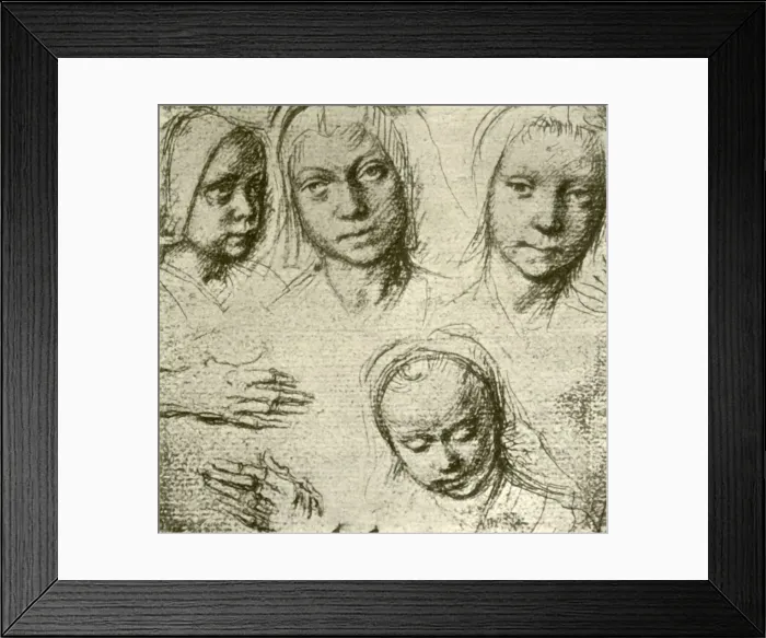 Framed Print : Four Heads of a Young Girl and Two Hands, c1500-1505, (1908). Creator: Gerard David Framed Print : Four Heads of a Young Girl and Two Hands, c1500-1505, (1908). Creator: Gerard David