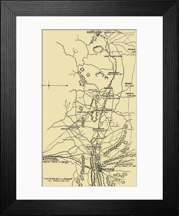 Framed Print : Map Illustrating the Eastward Move from Eerstefabrieken to Middelburg, 1901. Creator: Unknown Framed Print : Map Illustrating the Eastward Move from Eerstefabrieken to Middelburg, 1901. Creator: Unknown