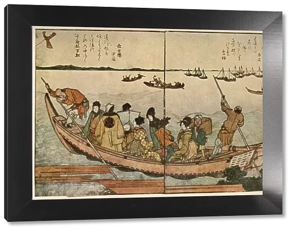 Passengers on a boat crossing the Sumida River in Japan, c1804, (1924). Creator: Hokusai