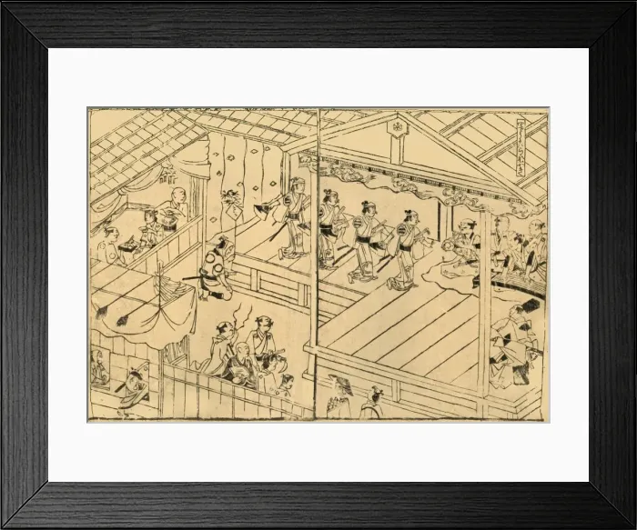 Framed Print : Kabuki performance in the Shijo river-bed, 1658, (1924). Creator: Hishikawa Moronobu Framed Print : Kabuki performance in the Shijo river-bed, 1658, (1924). Creator: Hishikawa Moronobu