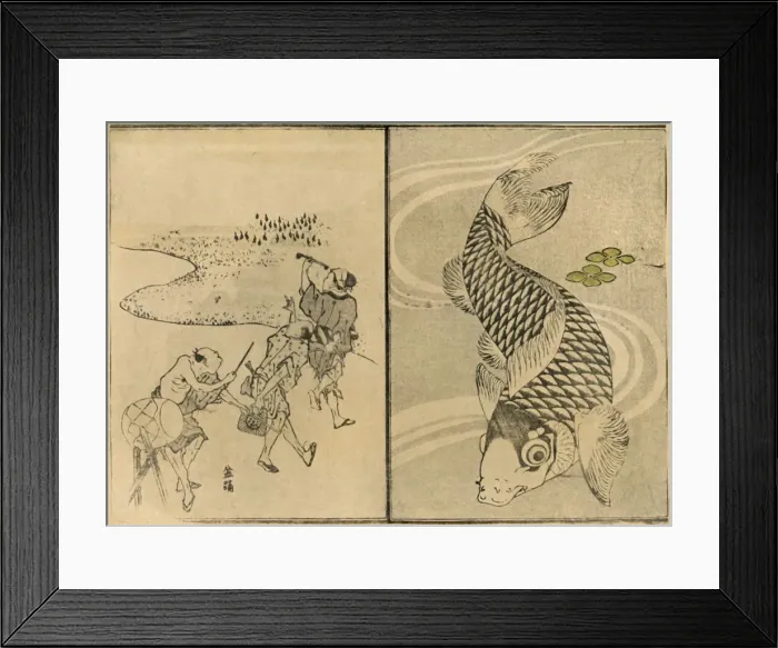 Framed Print : Three men, and carp, 1814, (1924). Creator: Totoya Hokkei Framed Print : Three men, and carp, 1814, (1924). Creator: Totoya Hokkei