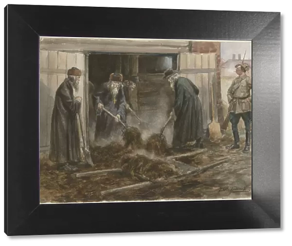 Russian clergy shoveling hay: September 1918 (from the series of watercolors Russian revolution)