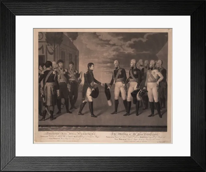 Framed Print : Tilsit Meeting of Three Monarchs on July 1807, 1808. Artist: Jügel, Johann Friedrich Framed Print : Tilsit Meeting of Three Monarchs on July 1807, 1808. Artist: Jügel, Johann Friedrich