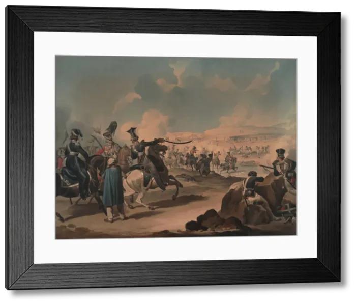 Framed Print : Russian cavalry attacking French infantry at Borodino, ca 1813. Artist: Dighton, Denis Framed Print : Russian cavalry attacking French infantry at Borodino, ca 1813. Artist: Dighton, Denis