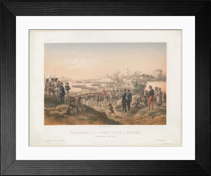 Framed Print : Landing of the Turkish army at Yevpatoriaunder the command of Omer Pasha, 1855. Artist: Deroy