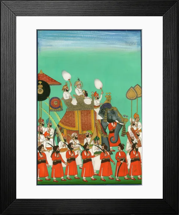 Framed Print : Rajah of Jodhpur Riding an Elephant, c. 1780. Artist: Indian Art Framed Print : Rajah of Jodhpur Riding an Elephant, c. 1780. Artist: Indian Art