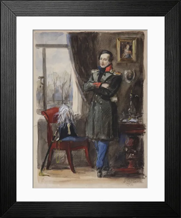 Framed Print : Portrait of the poet Mikhail Lermontov (1814-1841), 1940. Artist: Rudakov, Konstantin Ivanovich Framed Print : Portrait of the poet Mikhail Lermontov (1814-1841), 1940. Artist: Rudakov, Konstantin Ivanovich