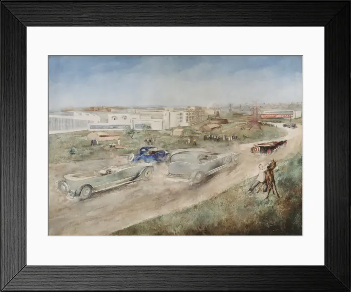 Framed Print : Car race, 1930. Artist: Williams, Pyotr Vladimirovich (1902-1947) Framed Print : Car race, 1930. Artist: Williams, Pyotr Vladimirovich (1902-1947)