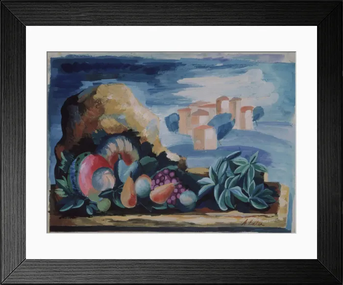 Framed Print : Still life with a landscape, 1930s. Artist: Exter, Alexandra Alexandrovna (1882-1949) Framed Print : Still life with a landscape, 1930s. Artist: Exter, Alexandra Alexandrovna (1882-1949)