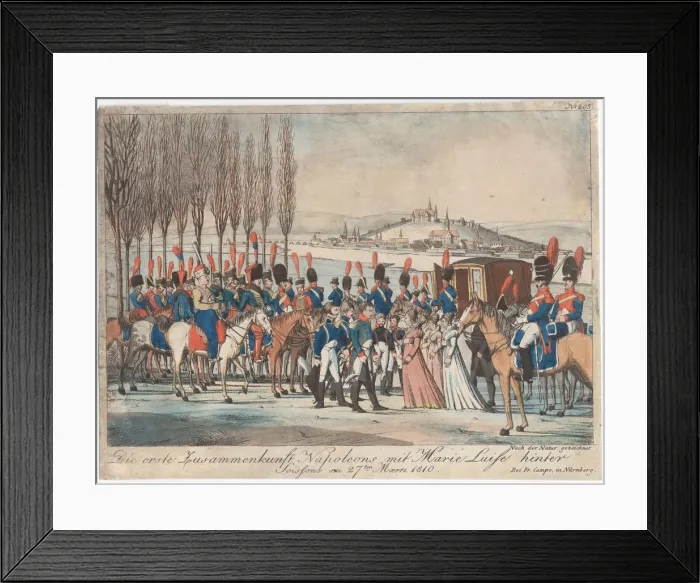 Framed Print : Napoleon introducing Empress Marie-Luise to his family outside pavilion near Soissons Framed Print : Napoleon introducing Empress Marie-Luise to his family outside pavilion near Soissons