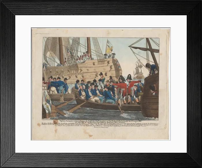 Framed Print : Napoleon Bonaparte as prisoner of the English is brought from the Bellerophon to Framed Print : Napoleon Bonaparte as prisoner of the English is brought from the Bellerophon to