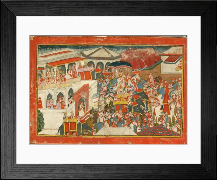 Framed Print : Krishna and Balarama setting off from a palace, c. 1840. Artist: Indian Art Framed Print : Krishna and Balarama setting off from a palace, c. 1840. Artist: Indian Art
