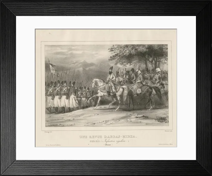Framed Print : Prince, Field-Marshal Abbas Mirza (1789-1833) inspects infantry regiment, 1835. Artist Framed Print : Prince, Field-Marshal Abbas Mirza (1789-1833) inspects infantry regiment, 1835. Artist
