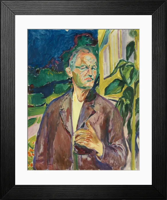 Framed Print : Self-Portrait in Front of the House Wall. Artist: Munch, Edvard (1863-1944) Framed Print : Self-Portrait in Front of the House Wall. Artist: Munch, Edvard (1863-1944)