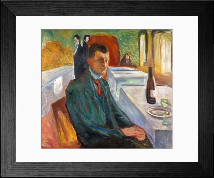 Framed Print : Self-Portrait with a Bottle of Wine. Artist: Munch, Edvard (1863-1944) Framed Print : Self-Portrait with a Bottle of Wine. Artist: Munch, Edvard (1863-1944)