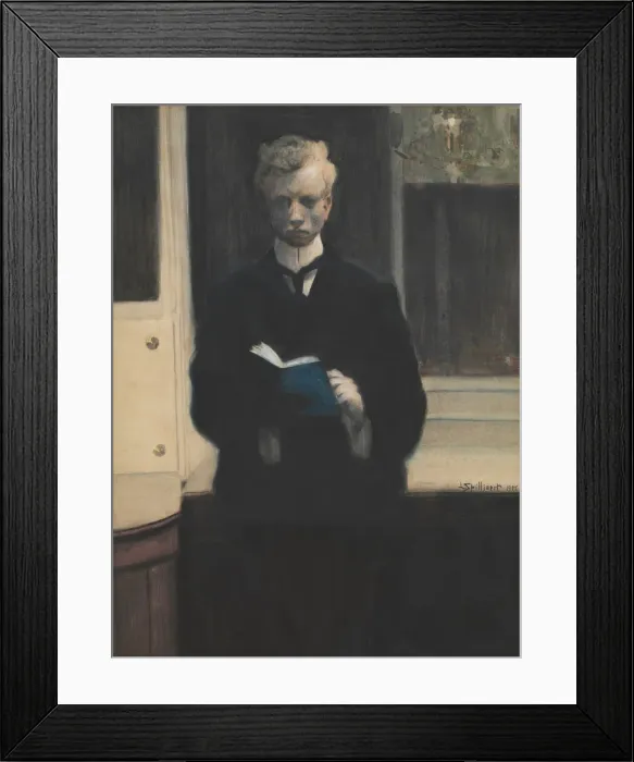 Framed Print : Self-portrait with blue sketch book. Artist: Spilliaert, Leon (1881-1946) Framed Print : Self-portrait with blue sketch book. Artist: Spilliaert, Leon (1881-1946)
