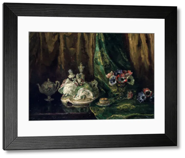 Framed Print : Still Life with Porcelain and Flowers, 20th century. Artist: Max Müller Framed Print : Still Life with Porcelain and Flowers, 20th century. Artist: Max Müller