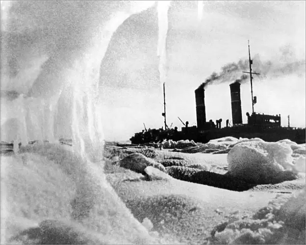 Icebreaker Krasin among ice floes of the Arctic Ocean, 1936