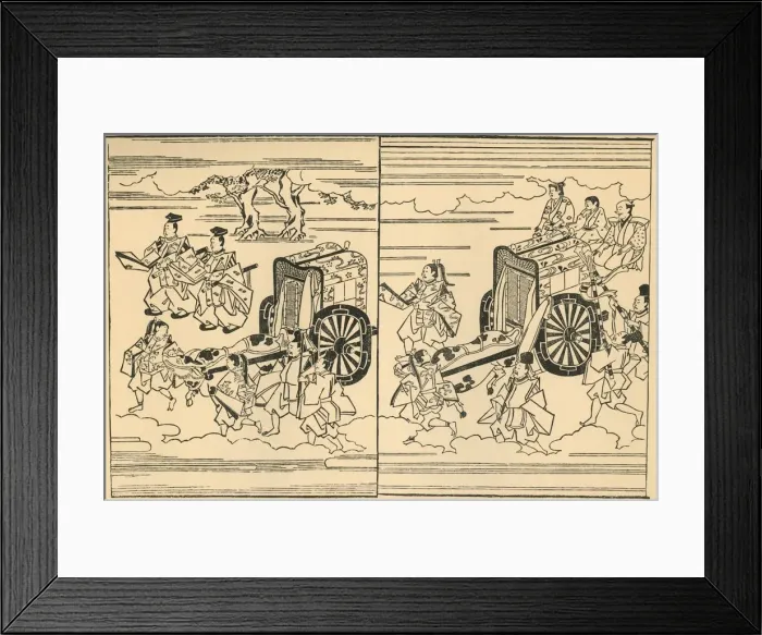 Framed Print : Carriages drawn by oxen, 1663, (1924). Creator: Hishikawa Moronobu