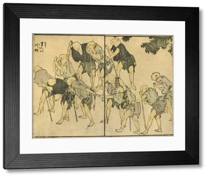 Framed Print : Barefoot elderly men with walking sticks, 1820, (1924). Creator: Hokusai Framed Print : Barefoot elderly men with walking sticks, 1820, (1924). Creator: Hokusai