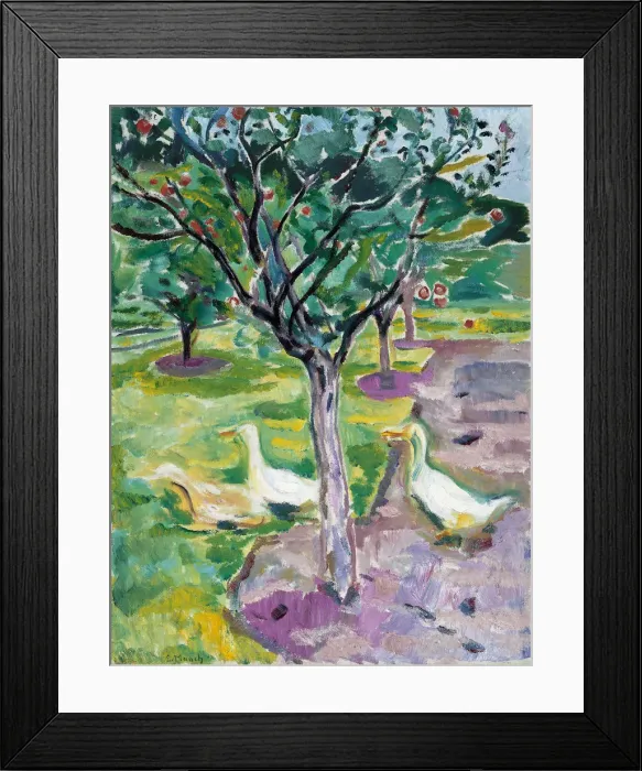 Framed Print : Geese in an Orchard, c. 1911. Artist: Munch, Edvard (1863-1944) Framed Print : Geese in an Orchard, c. 1911. Artist: Munch, Edvard (1863-1944)