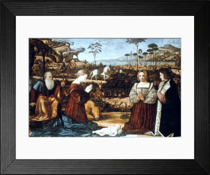 Framed Print : Holy Family with Two Donors, 1505. Artist: Vittore Carpaccio Framed Print : Holy Family with Two Donors, 1505. Artist: Vittore Carpaccio