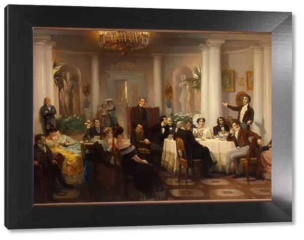 Pushkin and his friends listen to Adam Mickiewicz in the salon of Princess Zinaida Volkonskaya