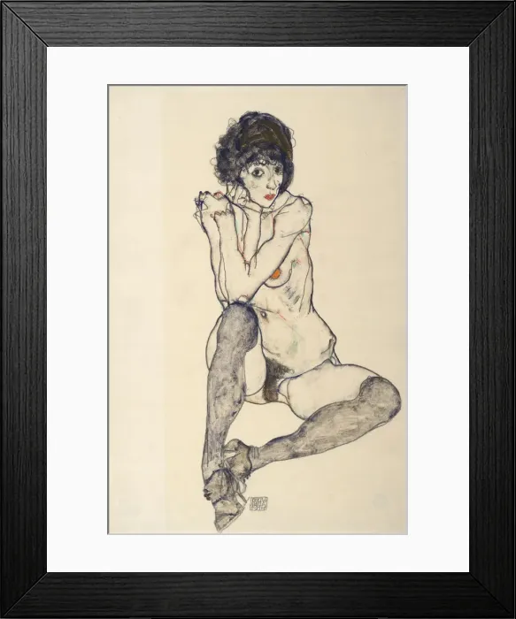 Framed Print : Seated Female Nude, Elbows Resting on Right Knee, 1914. Creator: Schiele, Egon (1890-1918) Framed Print : Seated Female Nude, Elbows Resting on Right Knee, 1914. Creator: Schiele, Egon (1890-1918)
