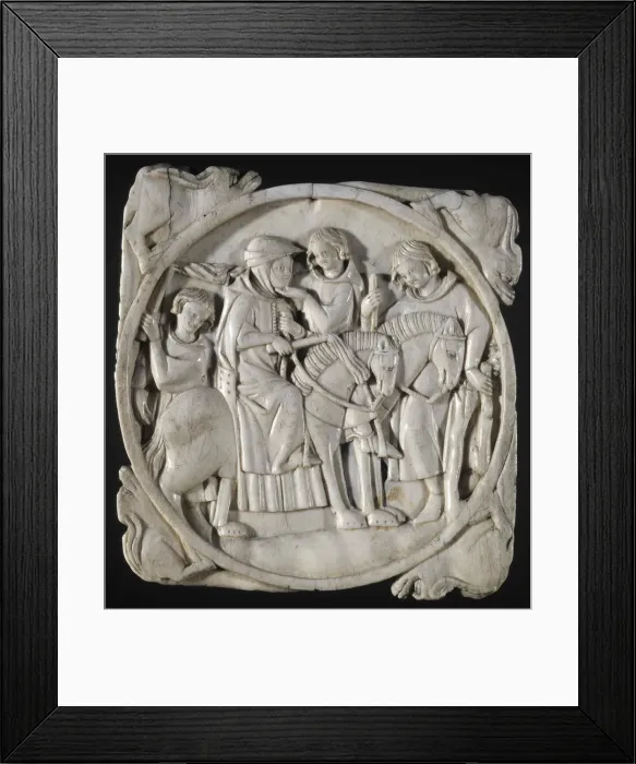 Framed Print : Mirror case: Riding couple, c. 1300. Creator: West European Applied Art Framed Print : Mirror case: Riding couple, c. 1300. Creator: West European Applied Art