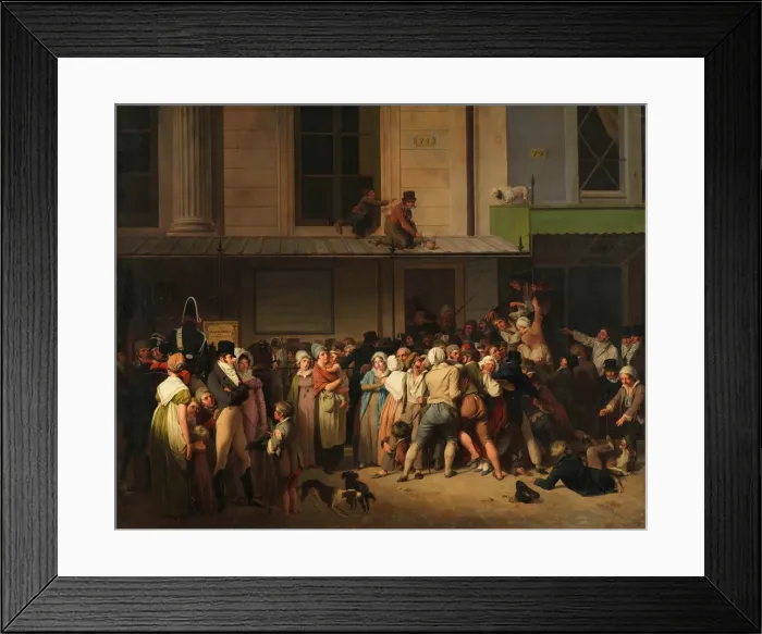 Framed Print : The entrance to the Theatre de l Ambigu-Comique on the day of a free show, ca 1819 Framed Print : The entrance to the Theatre de l Ambigu-Comique on the day of a free show, ca 1819
