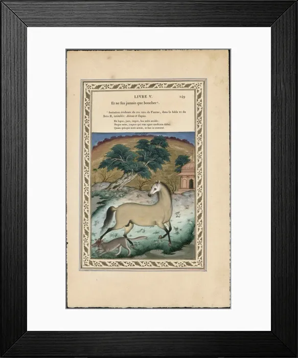 Framed Print : Le cheval et le loup (The Horse and the Wolf), 1837-1839. Creator: Imam Bakhsh Lahori Framed Print : Le cheval et le loup (The Horse and the Wolf), 1837-1839. Creator: Imam Bakhsh Lahori
