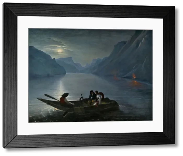Framed Print : Julie and Saint-Preux on Lake Geneva, 1824. Creator: Le Prince (baron de Crespy) Framed Print : Julie and Saint-Preux on Lake Geneva, 1824. Creator: Le Prince (baron de Crespy)